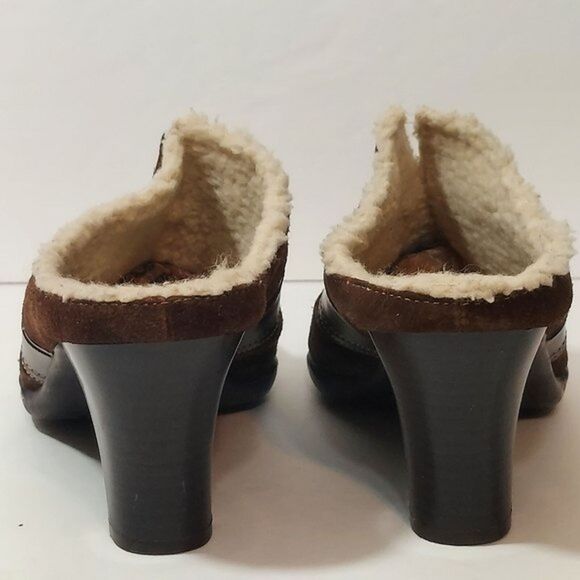 AEROSOLES Womens Mules Size 9M Brown Suede and Vegan Leather Heel Clogs Fleece - Picture 5 of 9